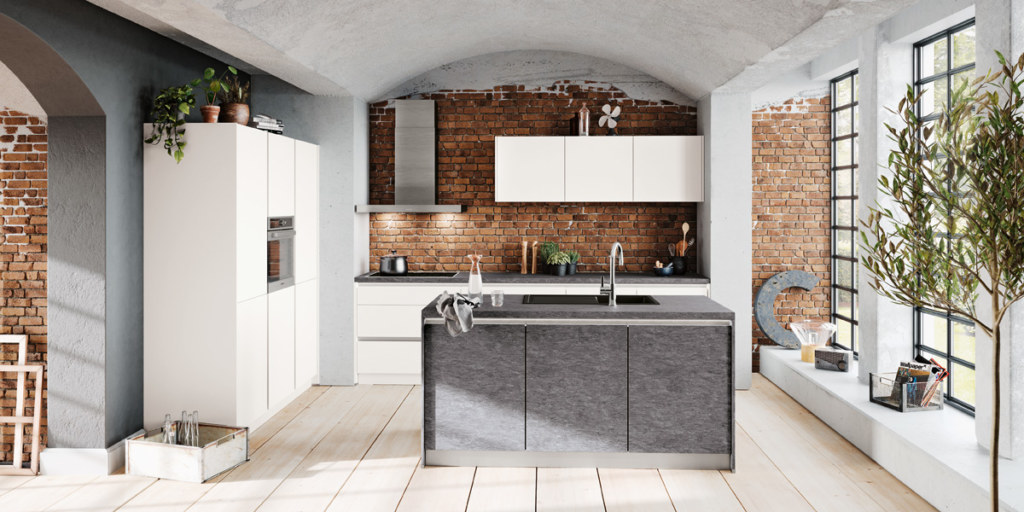 cuisine equipee gris blanc